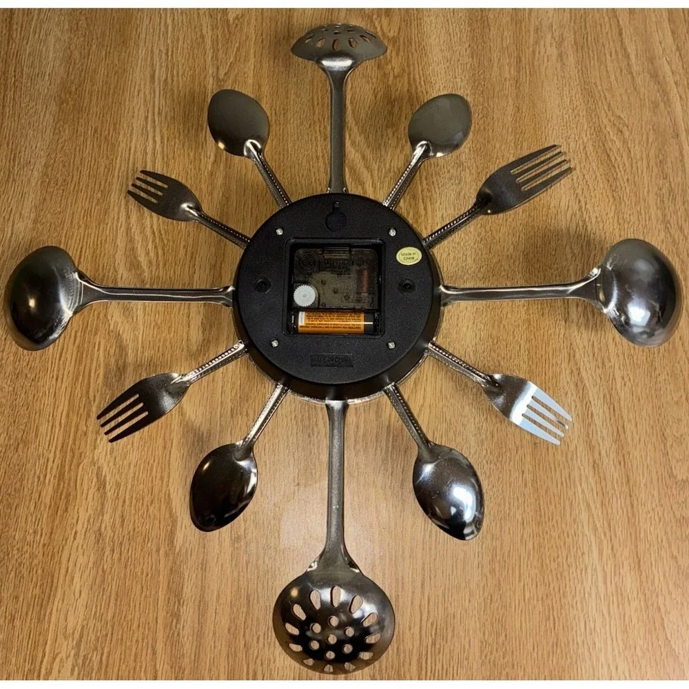 Clock Kitchen Utensils Metal Wall 17.5
